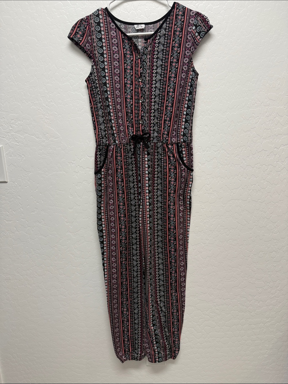 Black and Pink Striped Floral Jumpsuit